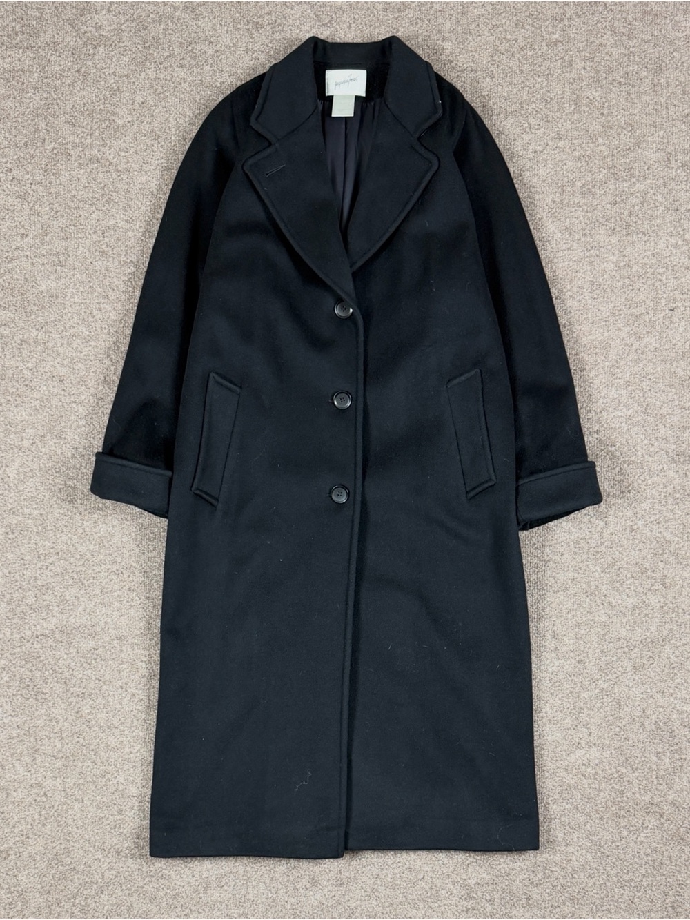 Vintage Jaqueline Ferrar Black Wool Single Breasted Overcoat Women’s 10 Medium